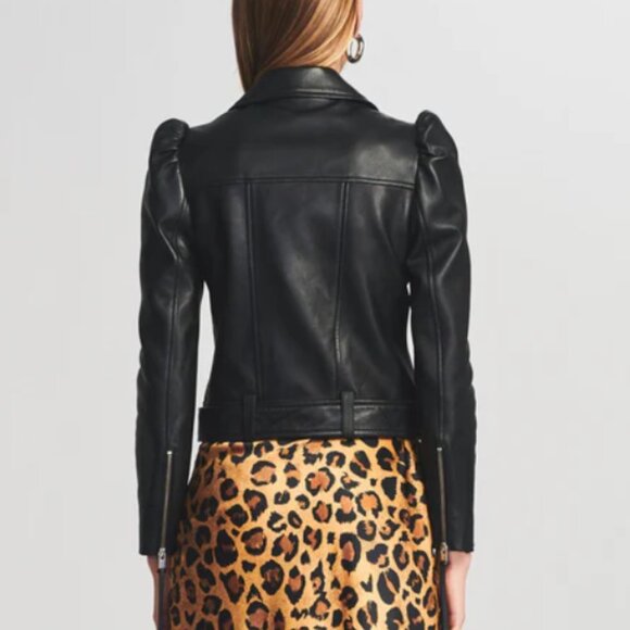 NWT Retrofête Tai Leather Jacket Black/Silver Puff Sleeve XS - Picture 4 of 13